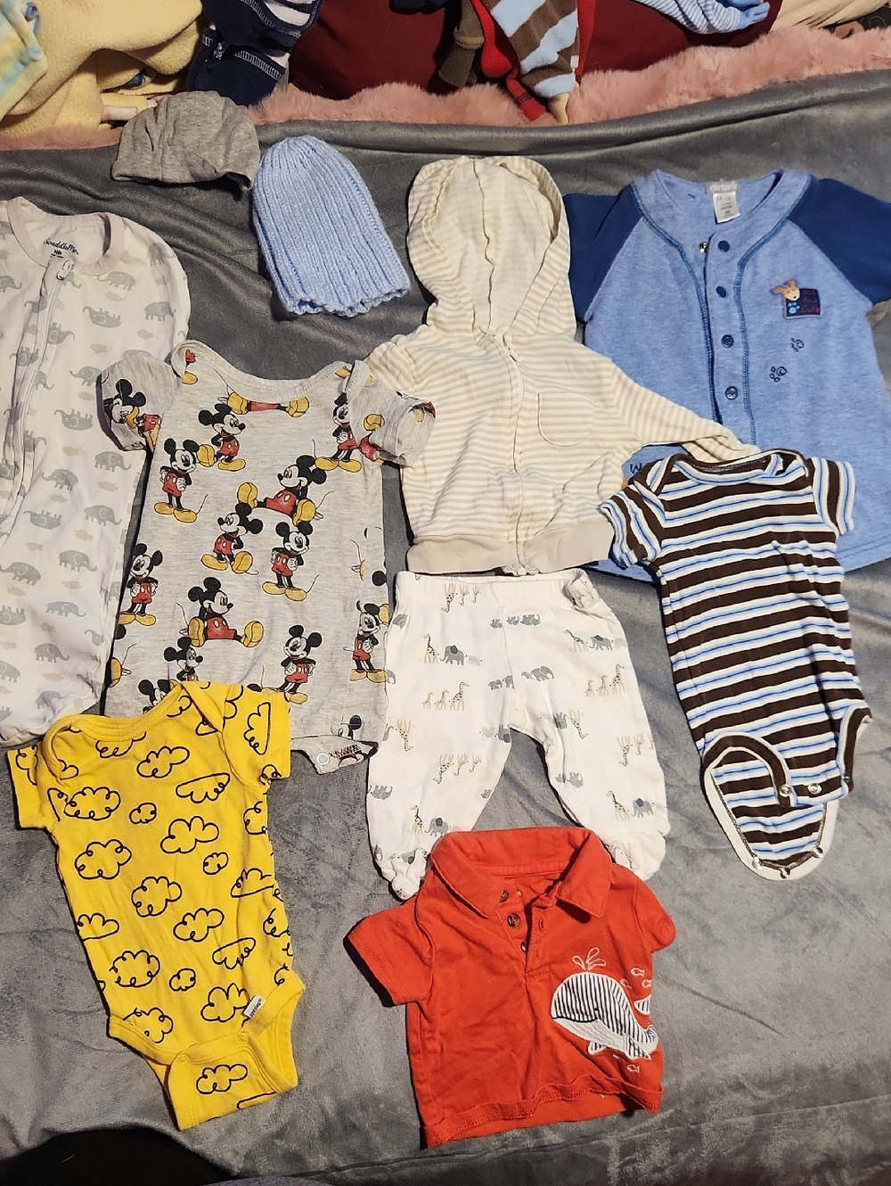 Newborn Boy Bundle- Yellow Cloud, Red Whale & Blue Stripe Styles